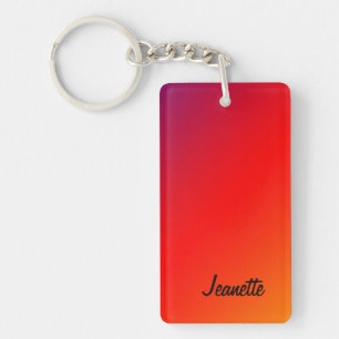 Porte-clés Rectangular Double Sided Red and Purple Rainbow