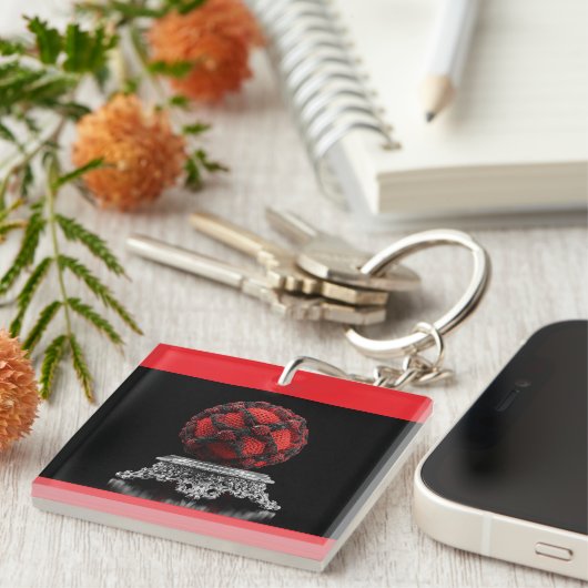 Porte-clés Red And Black Mandelbrot Sphere On Silver Pedestal (Devant Droit)