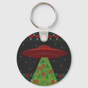 Porte-clés Red and Green UFO Tractor Beam Ugly Christmas