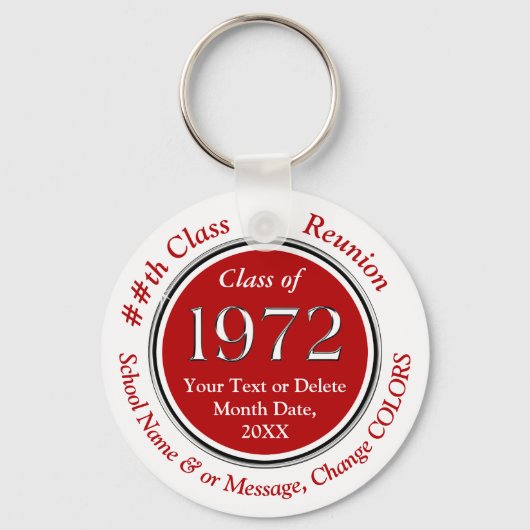 Porte-clés Red and White, Class of 1972 Class Reunion Favors (Recto)