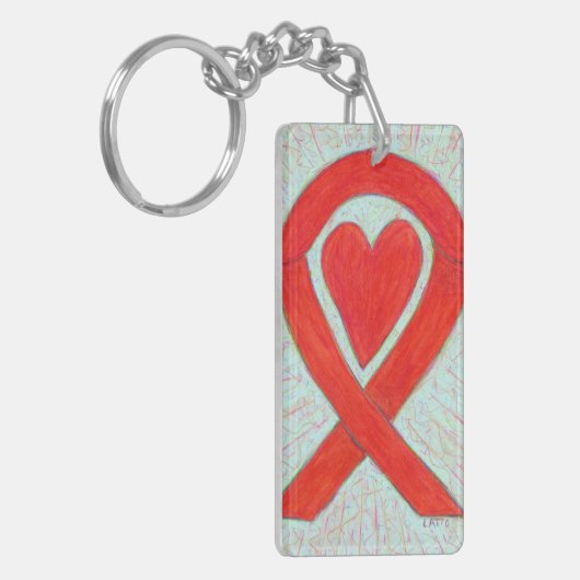 Porte-clés Red Awareness Ruban Heart Custom Art Porte - clé (Devant gauche)
