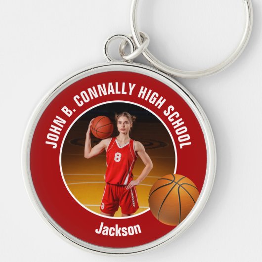Porte-clés Red Basketball Player Photo High School Spirit (Devant)