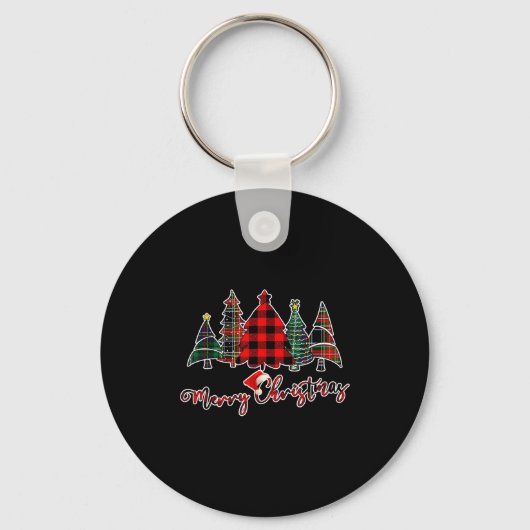 Porte-clés Red Black Green Buffalo Plaid Merry Christmas Tree (Recto)