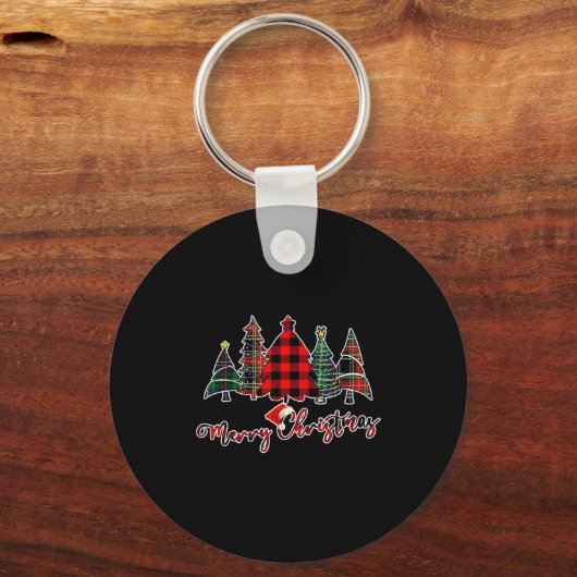 Porte-clés Red Black Green Buffalo Plaid Merry Christmas Tree (Recto)