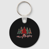 Porte-clés Red Black Green Buffalo Plaid Merry Christmas Tree (Recto)
