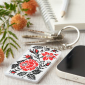 Porte-clés Red & Black Rose cross-stitch Russian Pattern (Devant droit)