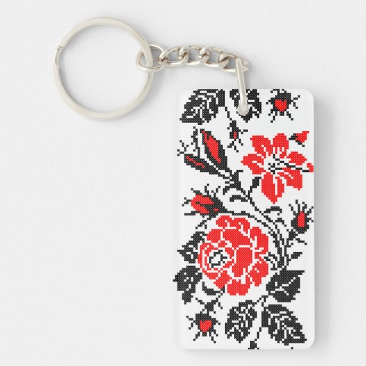 Porte-clés Red & Black Rose cross-stitch Russian Pattern (Devant)