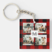 Porte-clés Red Buffalo Plaid & Collage Photo Avec Initiale (Devant)
