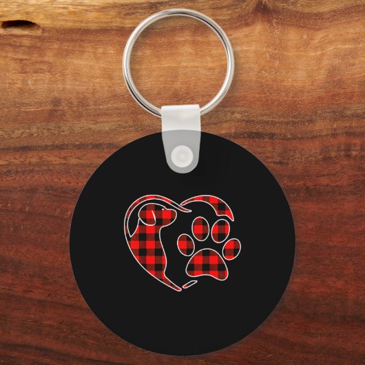 Porte-clés Red Buffalo Plaid Pajama Dog Heart Paw Christmas (Recto)