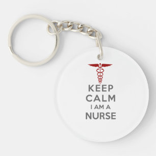 Porte-clés Red Caduceus Keep Calm Je suis une infirmière