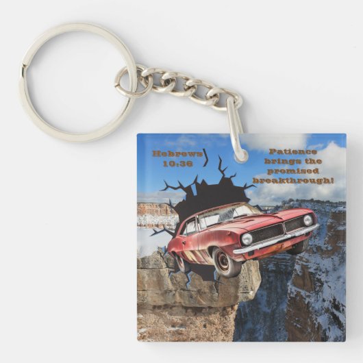 Porte-clés Red Camaro Mountain Cliff Écriture chrétienne (Devant)