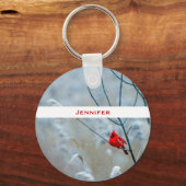 Porte-clés Red Cardinal dans Winter Nature Photo de Christmas (Recto)