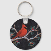 Porte-clés Red Cardinal with Winter Red Berries (Recto)