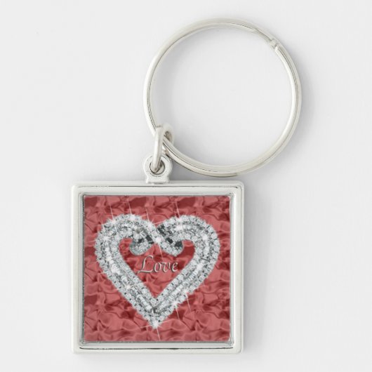 Porte-clés Red Carré Love Diamond Heart Keychain (Devant)