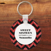 Porte-clés Red Chevron Glitter Sweet 16 (Recto)