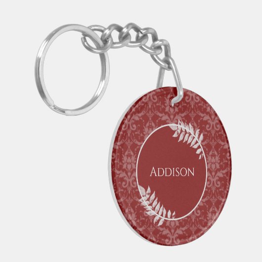 Porte-clés Red Elegant Damask Porte - clé personnalisé (Devant gauche)