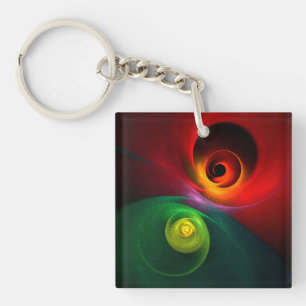 Porte-clés Red Green Yin Yang Moderne Motif d'art Abstrait #2