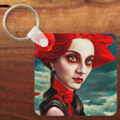 Porte-clés Red Head Poppy Flower Lady imaginaire art (Recto)