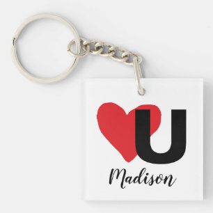 Porte-clés Red Heart U Love Valentine's Day Typographie noire