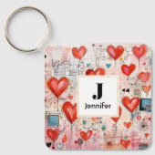 Porte-clés Red Hearts Whimsical Love Motif Monogramme (Recto)