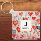 Porte-clés Red Hearts Whimsical Love Motif Monogramme (Recto)