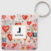 Porte-clés Red Hearts Whimsical Love Motif Monogramme (Dos)