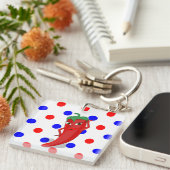 Porte-clés Red Hot Pepper Diva Rouge Bleu Pois (Devant Droit)