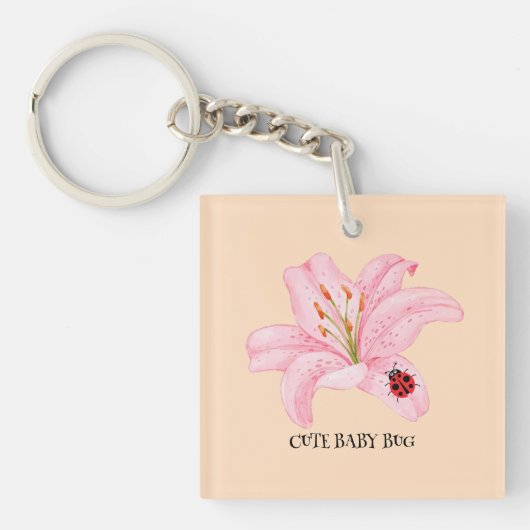 Porte-clés Red Ladybug rose Lily Flower nom personnalisé fill (Devant)