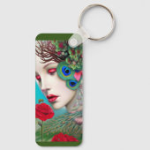 Porte-clés Red Lips et Rose Peacock Abstrait (Verso)