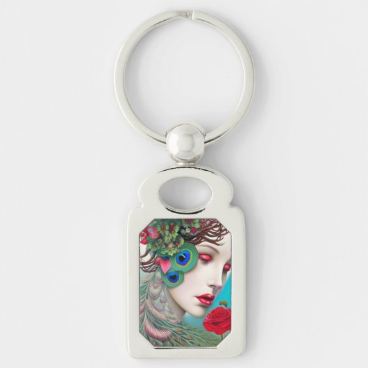 Porte-clés Red Lips et Rose Peacock Abstrait (Devant)