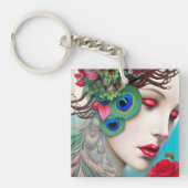 Porte-clés Red Lips et Rose Peacock Abstrait (Devant)