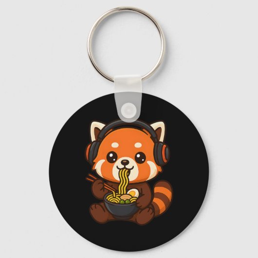 Porte-clés Red Panda Gaming Joueur Mangeant Ramen (Recto)
