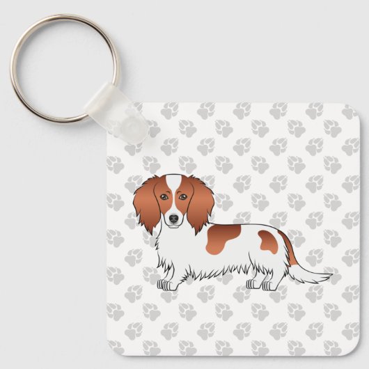 Porte-clés Red Piebald Long Cheveux Dachshund Dessin Chien & (Recto)