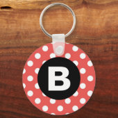 Porte-clés Red Polka Dot Pattern Black Monogram (Verso)
