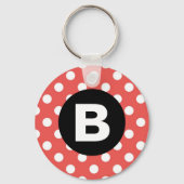 Porte-clés Red Polka Dot Pattern Black Monogram (Verso)
