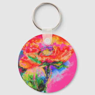 Porte-clés Red Poppy - pink background