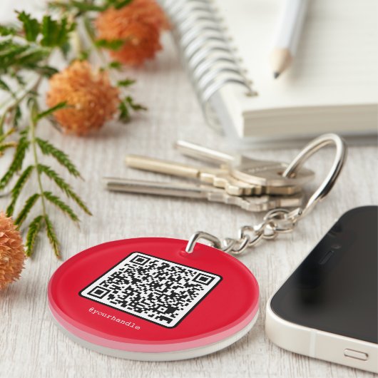 Porte-clés Red QR Code Key Ring Social Media Custom (Devant Droit)