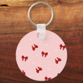 Porte-clés Red Ribbon Bow Pattern | Sweet Pastel Pink Cute (Recto)