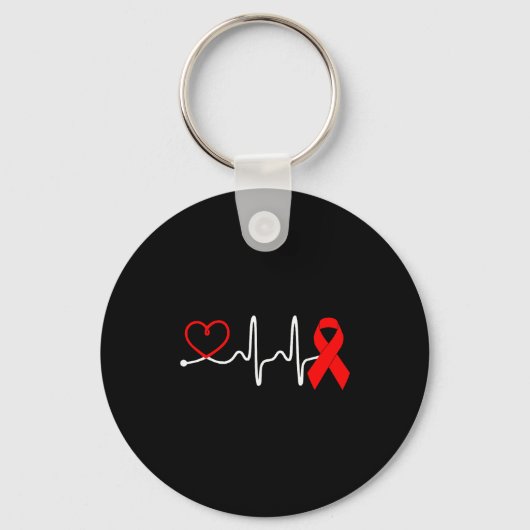 Porte-clés Red Ribbon Heartbeat Design For Heart Disease Awar (Recto)