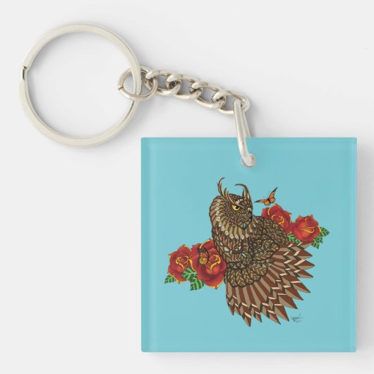 Porte-clés Red Roses Owl code QR bleu (Devant)