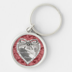 Porte-clés Red Round Diamond Heart Frame Keychain