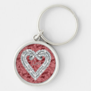 Porte-clés Red Round Love Diamond Heart Keychain