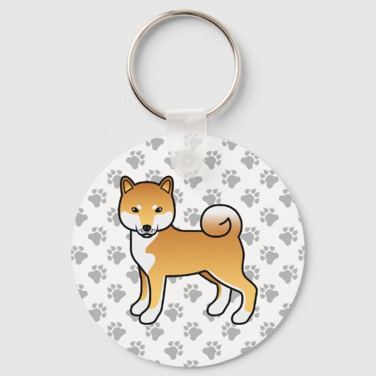 Porte-clés Red Shiba Inu mignonne caricature Chien & Pâtes (Recto)