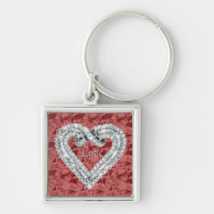Porte-clés Red Square Love Diamond Heart Keychain