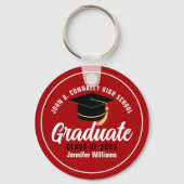 Porte-clés Red White Graduate Moderne 2025 Diplôme sur mesure (Verso)