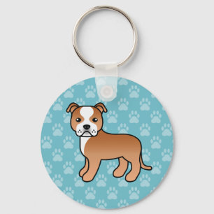 Porte-clés Red & White Staffordshire Bull Terrier Chien Bleu