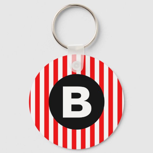 Porte-clés Red White Vertical Stripes Black Monogram (Recto)