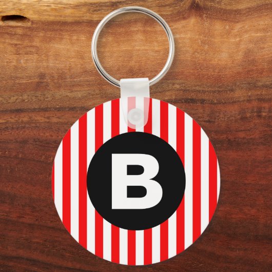 Porte-clés Red White Vertical Stripes Black Monogram (Verso)