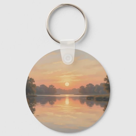 Porte-clés Reflet du lac à l'heure dorée Impressionniste (Recto)