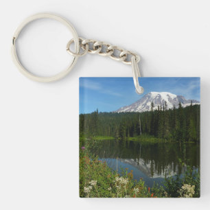 Porte-clés Reflet du lac du mont Rainier avec des fleurs sauv